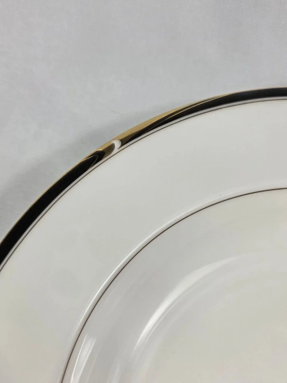 ONE Mikasa Academy Bone China Rim Soup Bowl White with Black & Gold Band NEW